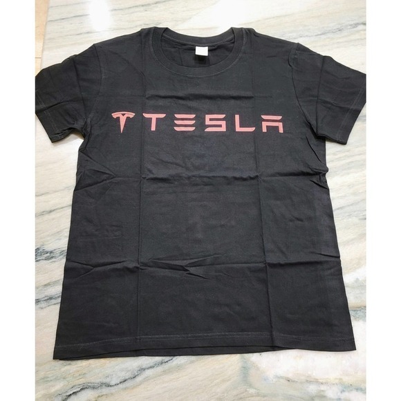 Tesla Red Logo Cotton T-Shirt Black Small NWT - Picture 1 of 6
